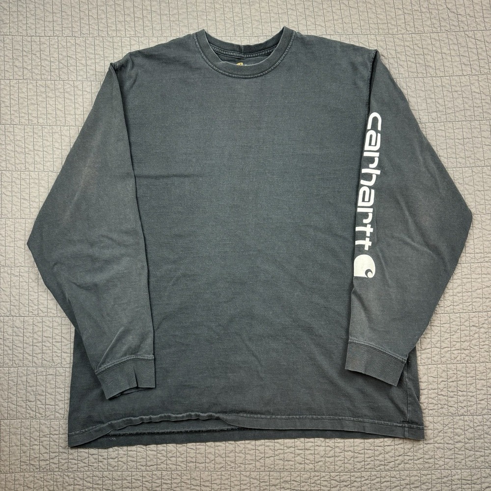 Carhartt Shirt Men XL Black Faded Workwear Spell Out Logo Distressed Long Sleeve